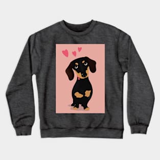 Cute Cartoon Dachshund with Three Pink Hearts Crewneck Sweatshirt